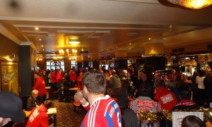 The FCB fans gather at the Wetherspoons Pub in Manchester